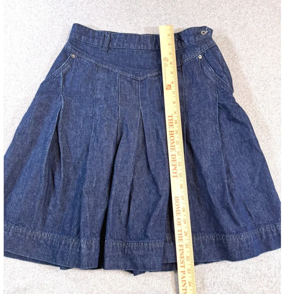 Free People Denim Skirt Womens 26 Blue Pleated High Waist A-Line Boho Mini Skirt